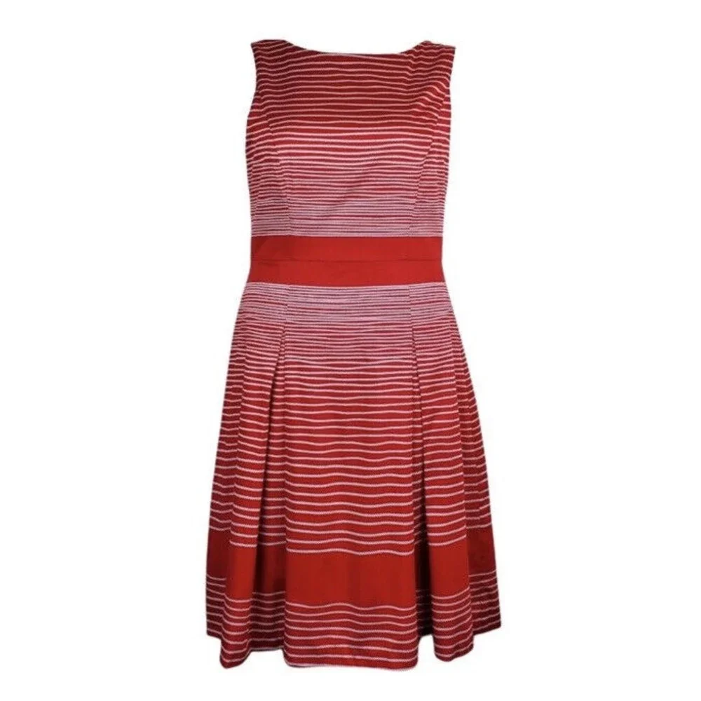 Talbots Dress 8 Medium Fit Flare Red White Stripe Sailor Nautical Cotton $179 - Picture 2 of 7